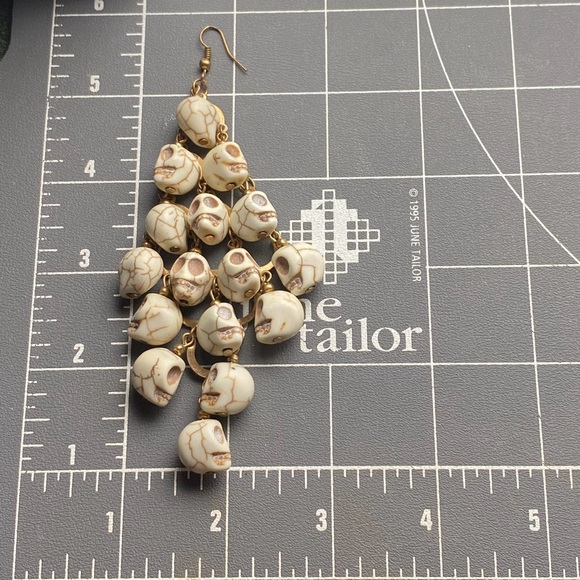 Howlite Stone Cascading Skull Chandler Statement Earrings - Picture 8 of 8